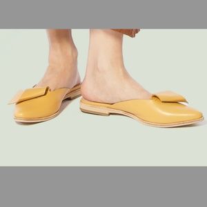All Black Half Bow Mules, Golden Yellow